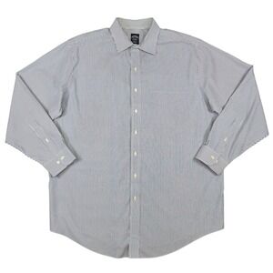 Brooks Brothers Blue Pinstripe Dress Shirt Long Sleeve 18 36/37 Supima Non-Iron